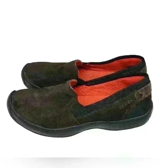 Crocs Loafers Brown Suede Leather Slip On Shoes Size 8 - Picture 2 of 12